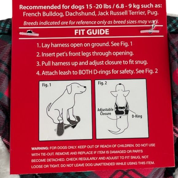 SimplyDog Plaid Dog Harness, Red, Green, Cream, Medium - Picture 3 of 4